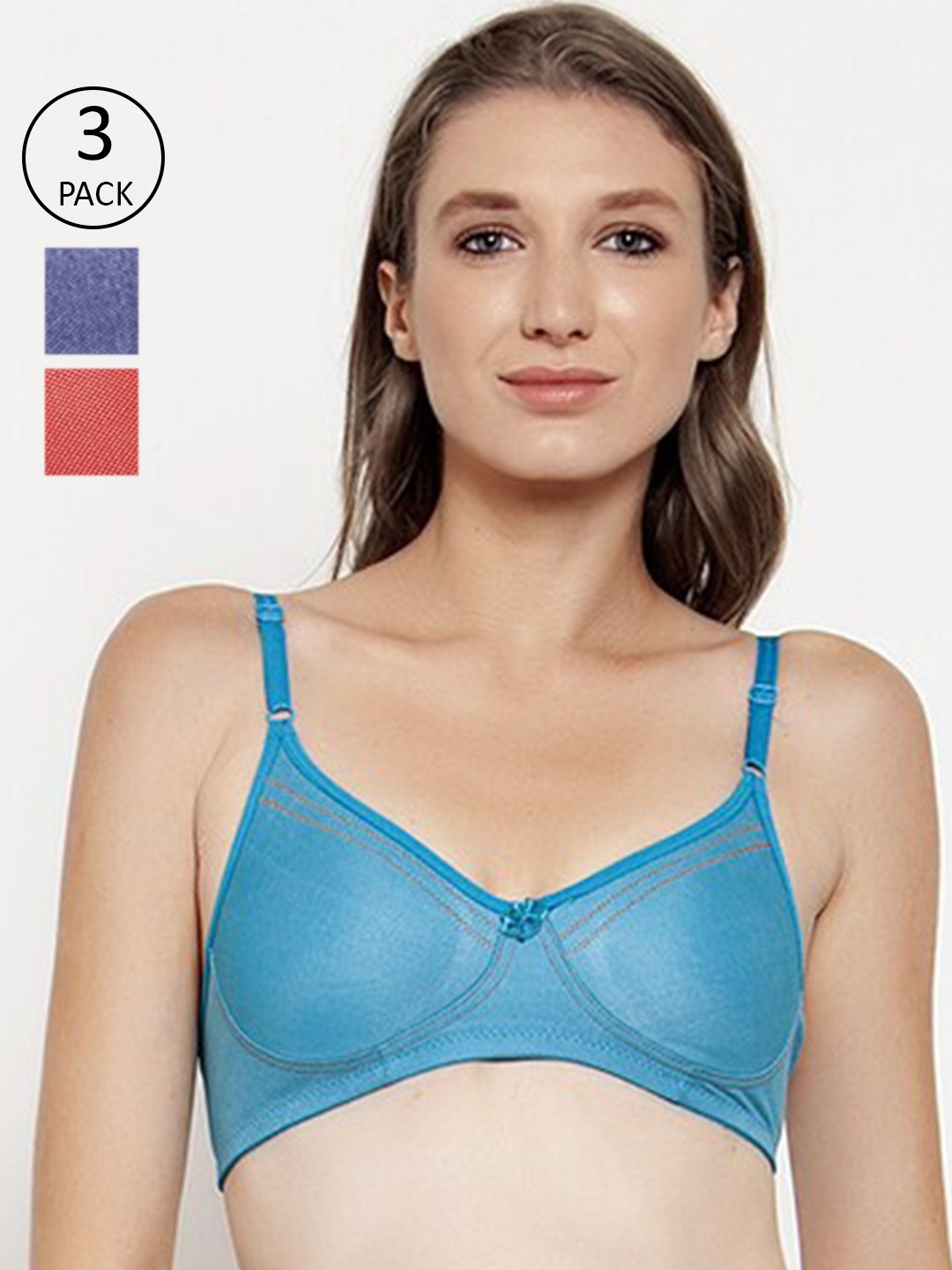 

Innocence Women's Non-Padded Wirefree Denim Look T-Shirt Bra with 3 Packs, Multi