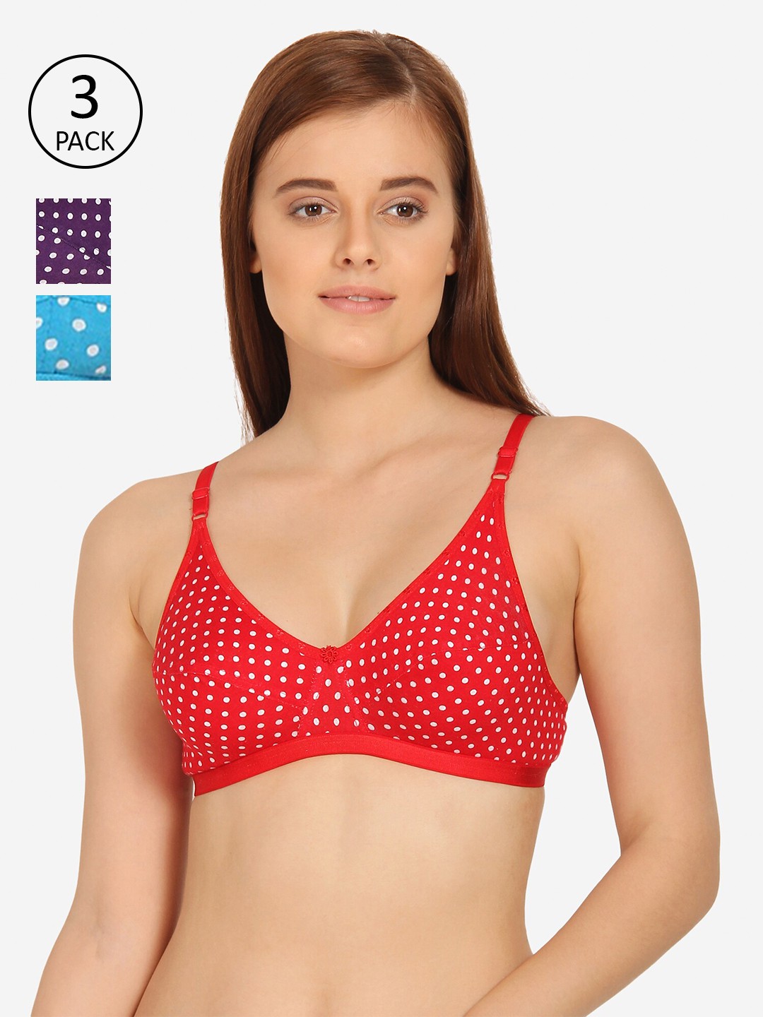 

Innocence Pack of 3 Purple & Blue Non Wired Full Coverage Everyday Bra