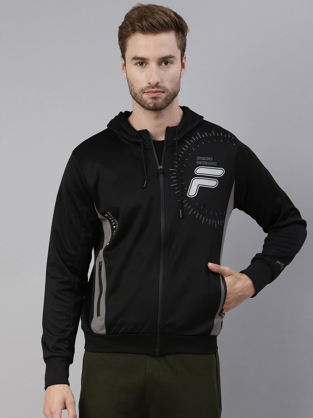 

FILA Men Black Printed Hooded Sweatshirt