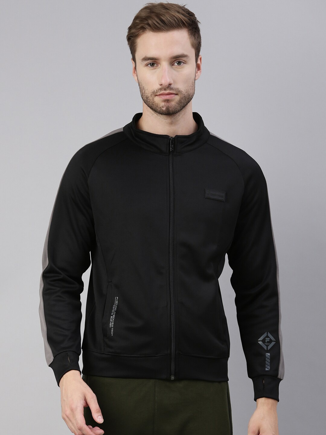 

FILA Men Black Solid Mock Collar Cotton Sweatshirt