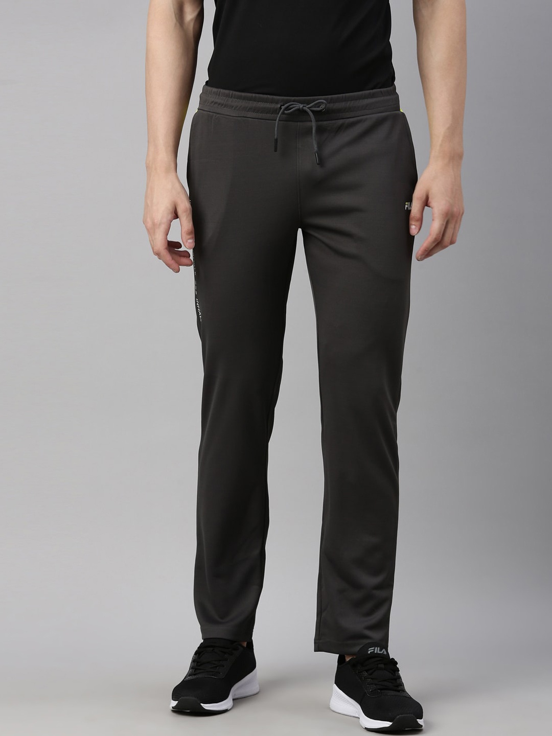 

FILA Men Charcoal Grey Solid Regular Cotton Trackpants