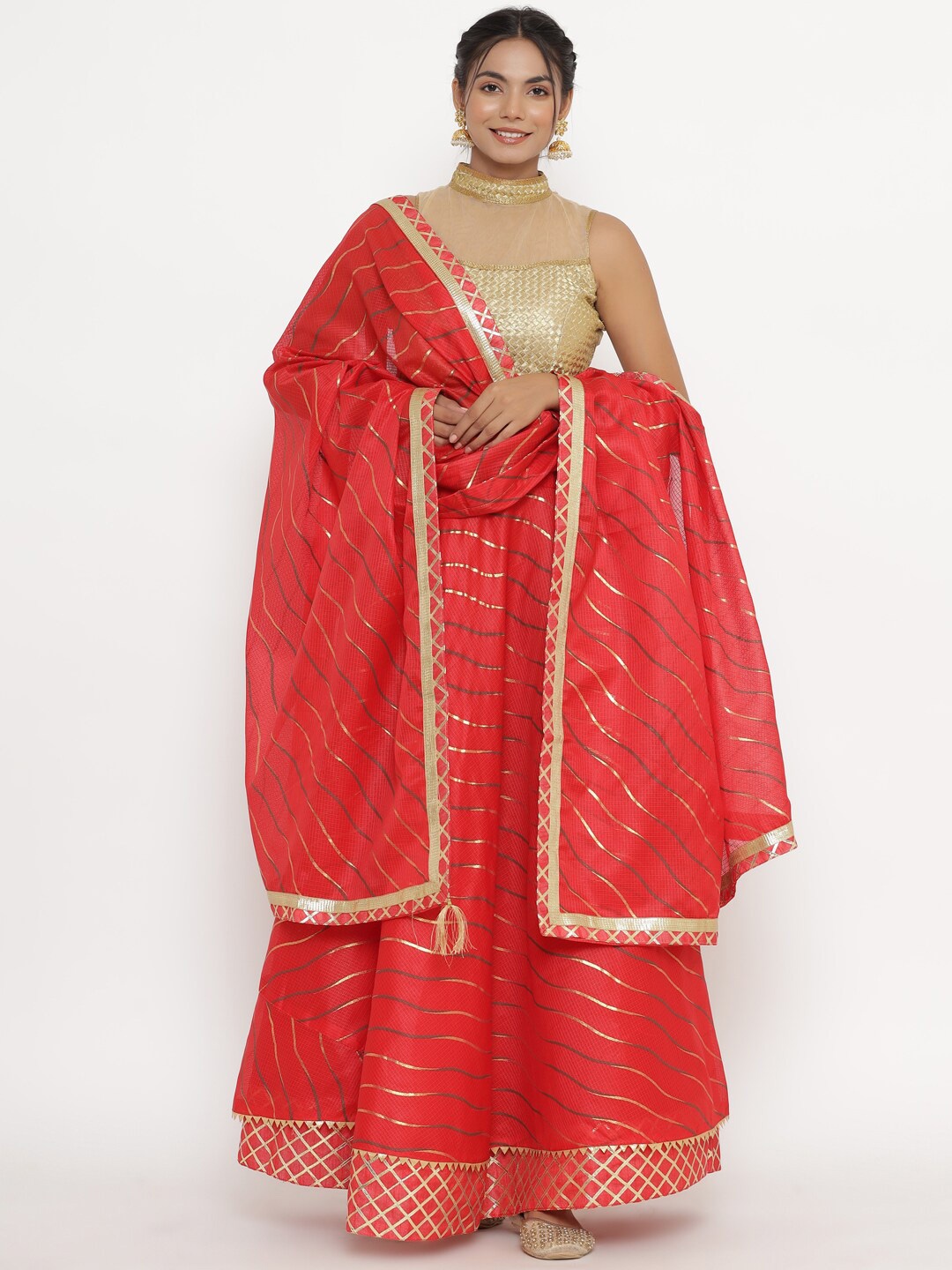 

Kesarya Red Ready To Wear Embellished Lehenga & Unstitched Blouse With Dupatta