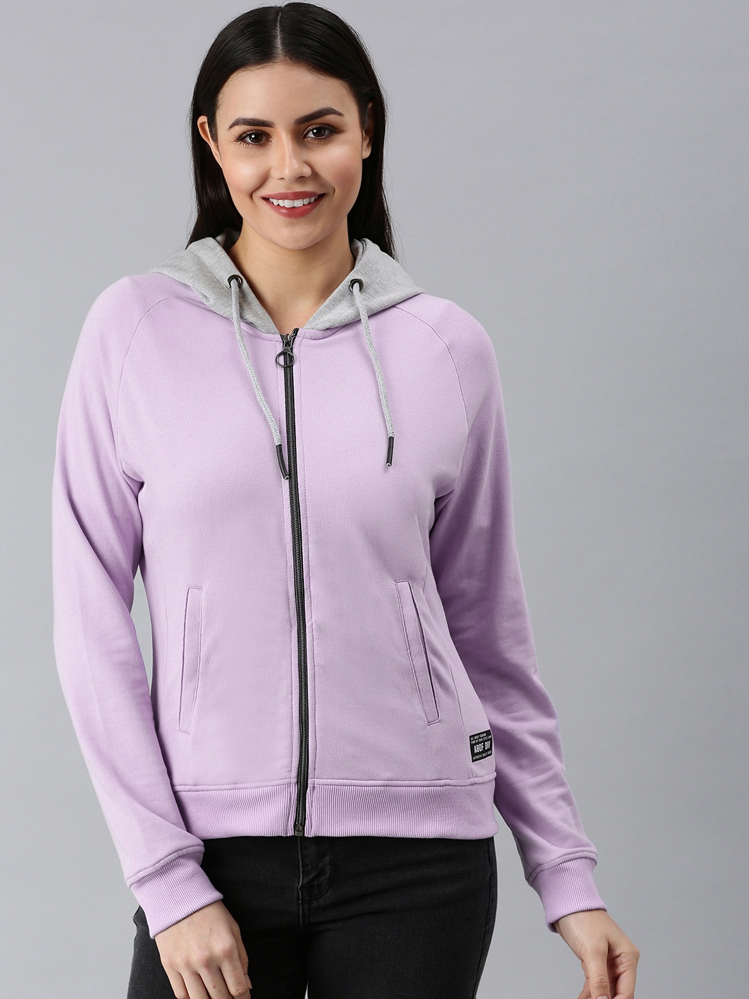 

abof Women Lavender Hooded Front-Open Sweatshirt