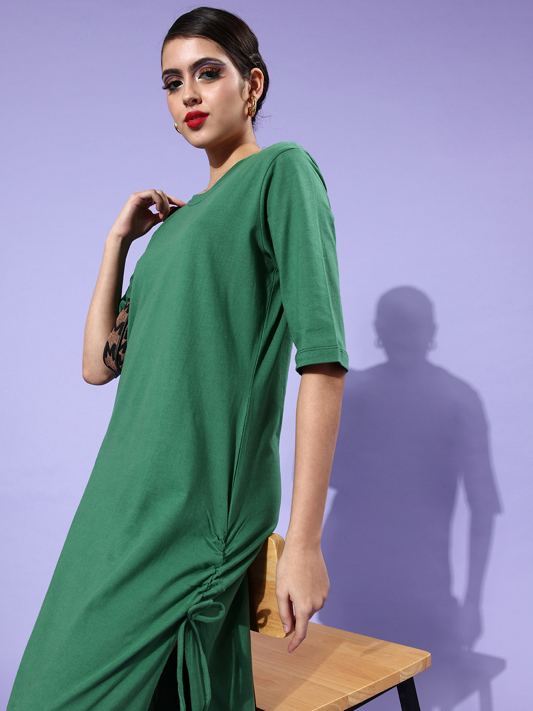 

abof Women Gorgeous Green Solid Peekaboo Bottom Dress