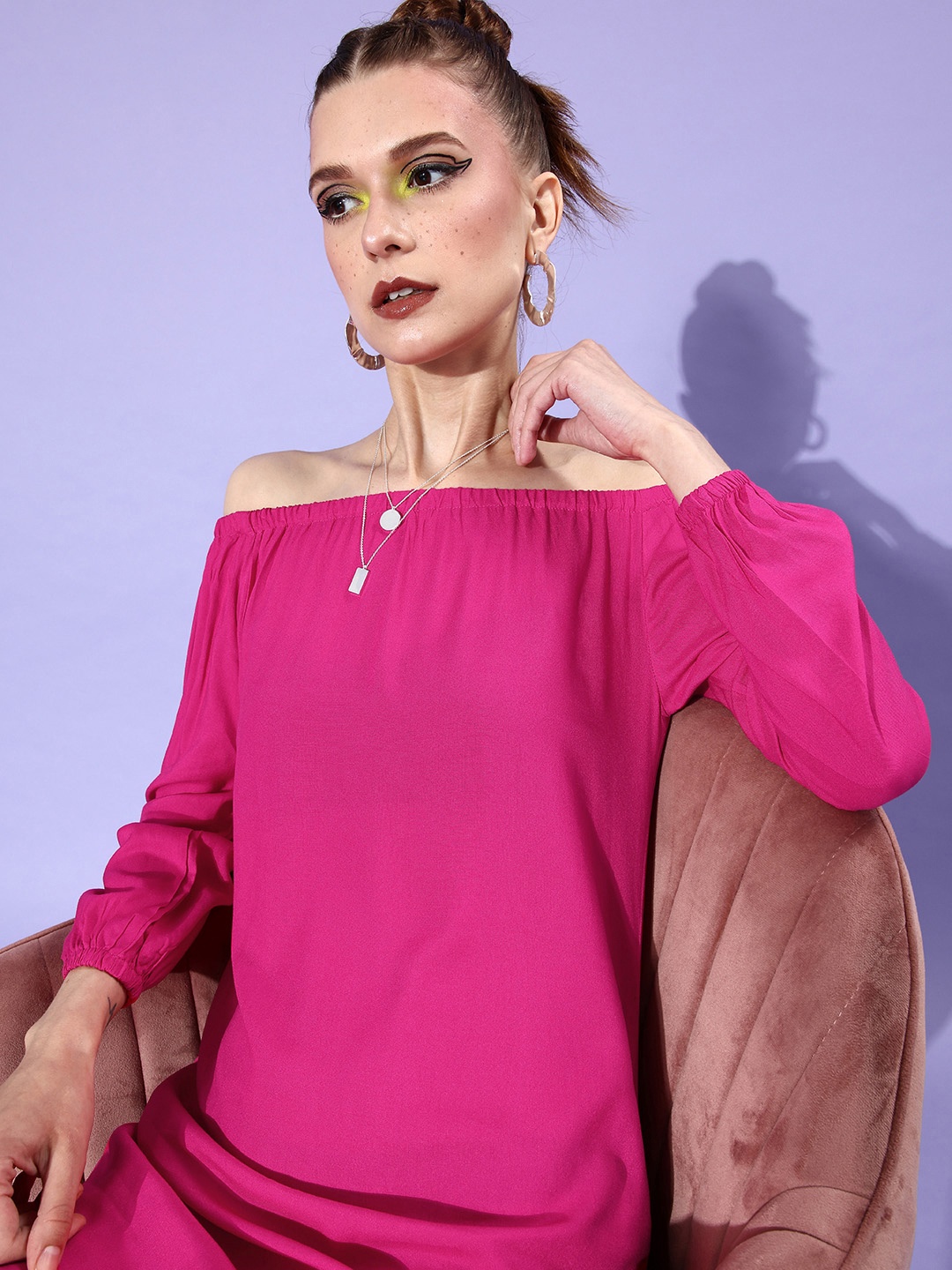 

abof Women Pink Solid 70s Mini Dress