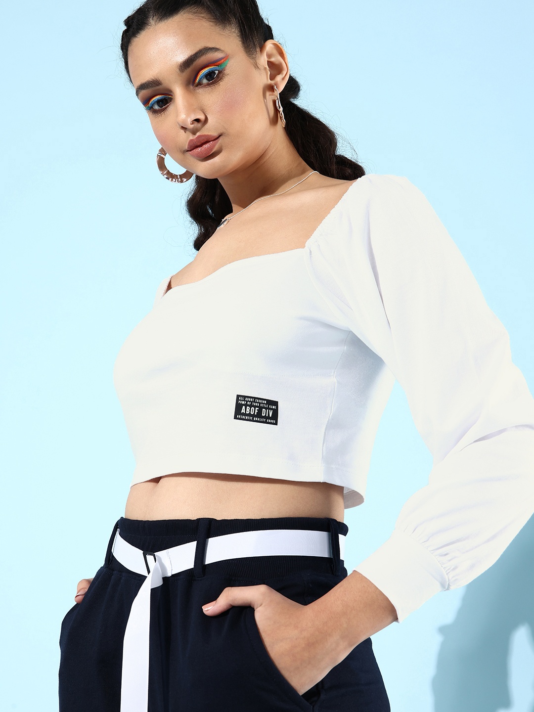 

abof White Solid New Neckline Top