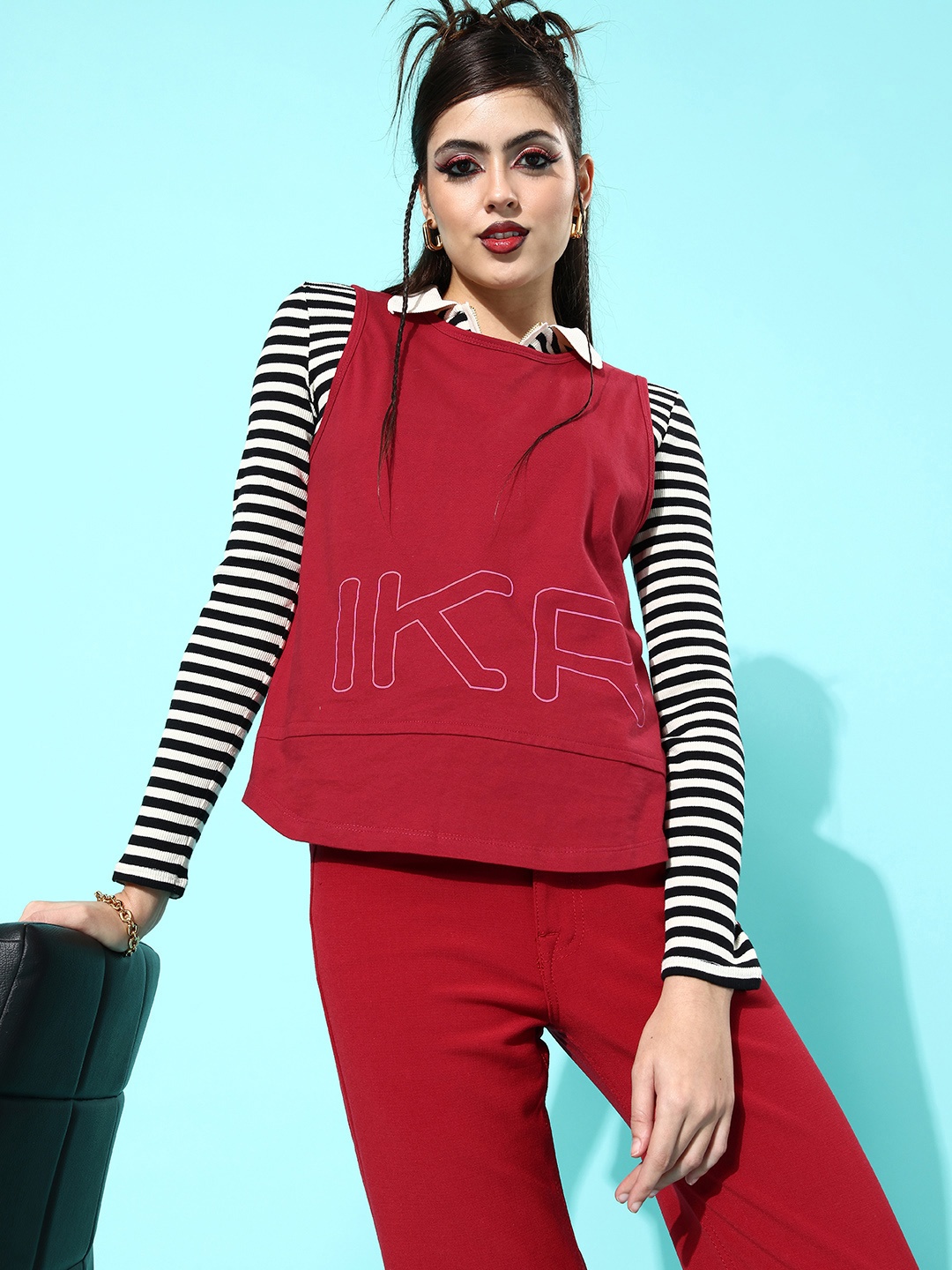 

abof Red Typography Joyful Conversation Top