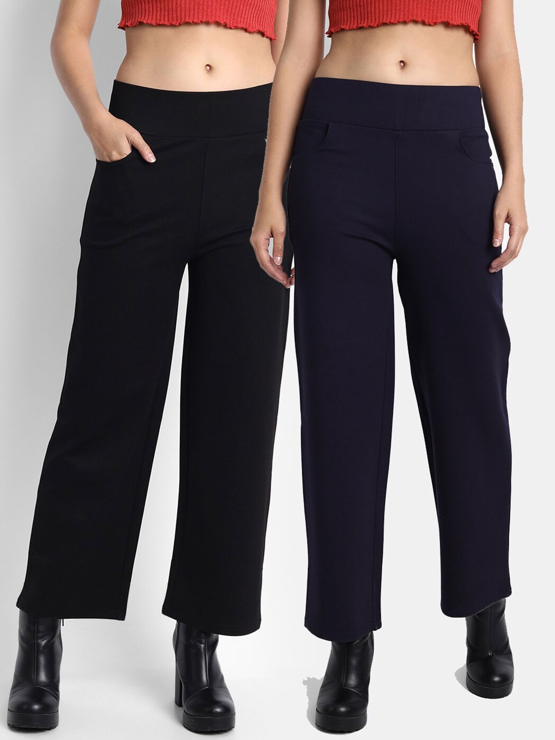 

Next One Women Pack Of 2 Black Solid Relaxed-Fit Jeggings