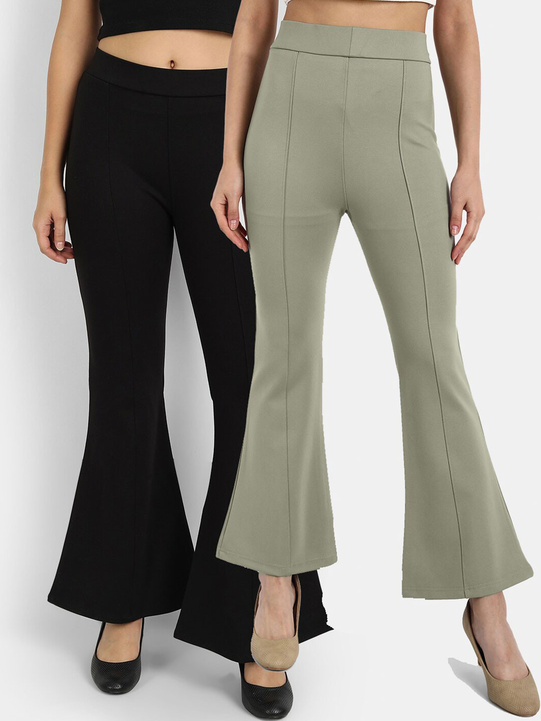 

Next One Women Pack Of 2 Solid Skinny-Fit Boot Cut Jeggings, Black