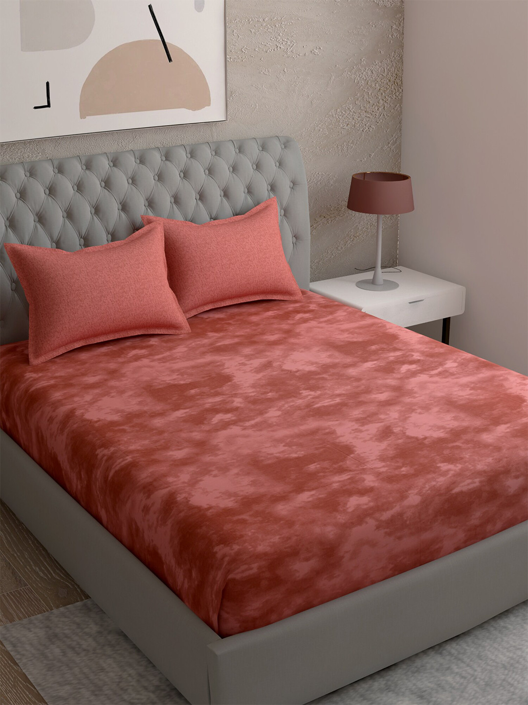 

EverHOME Adults Orange Abstract 210 TC Cotton Super King Bedsheet with 2 Pillow Covers