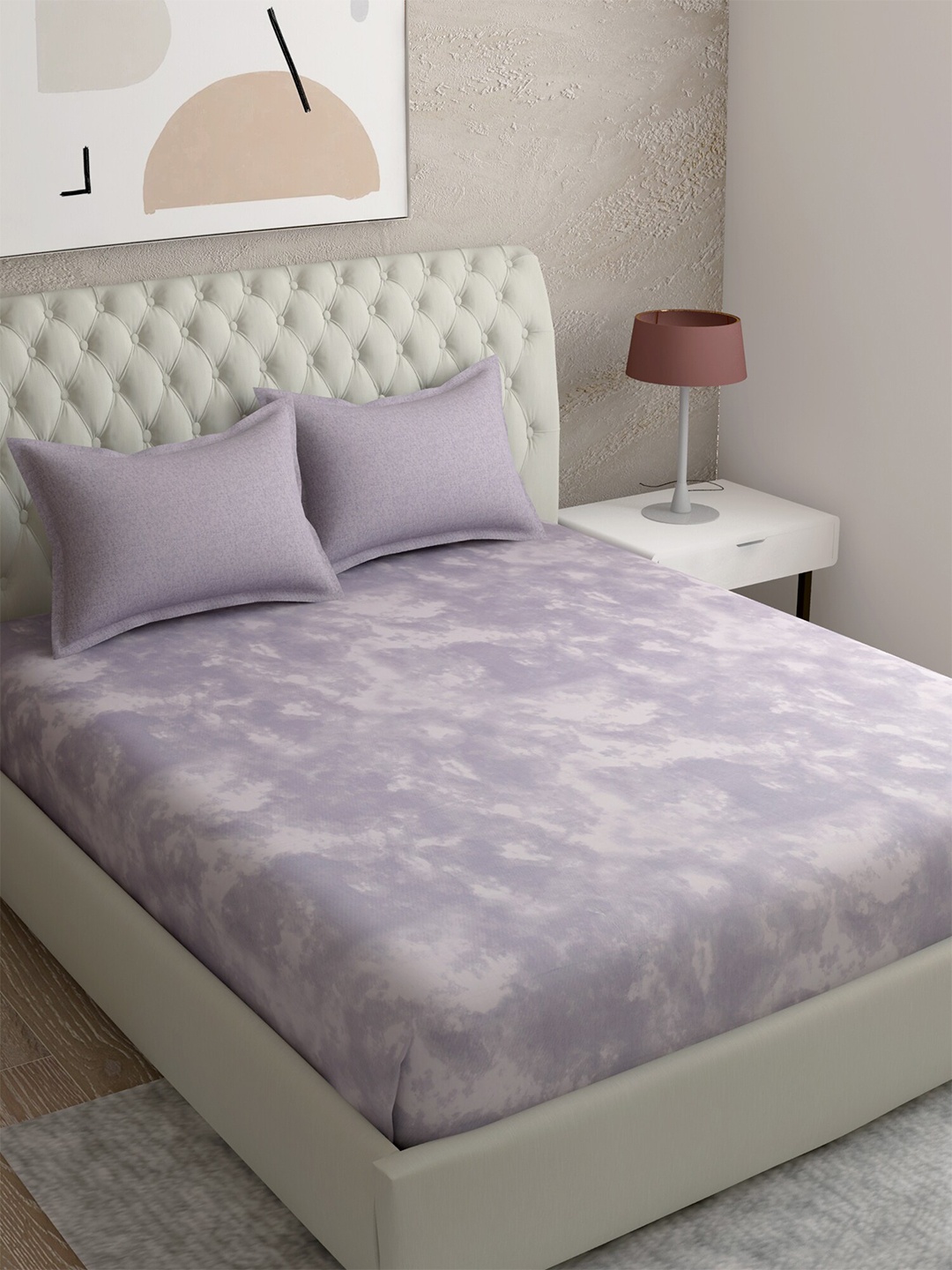 

EverHOME Purple Printed 210 TC Cotton King Bedsheet with 2 Pillow Covers
