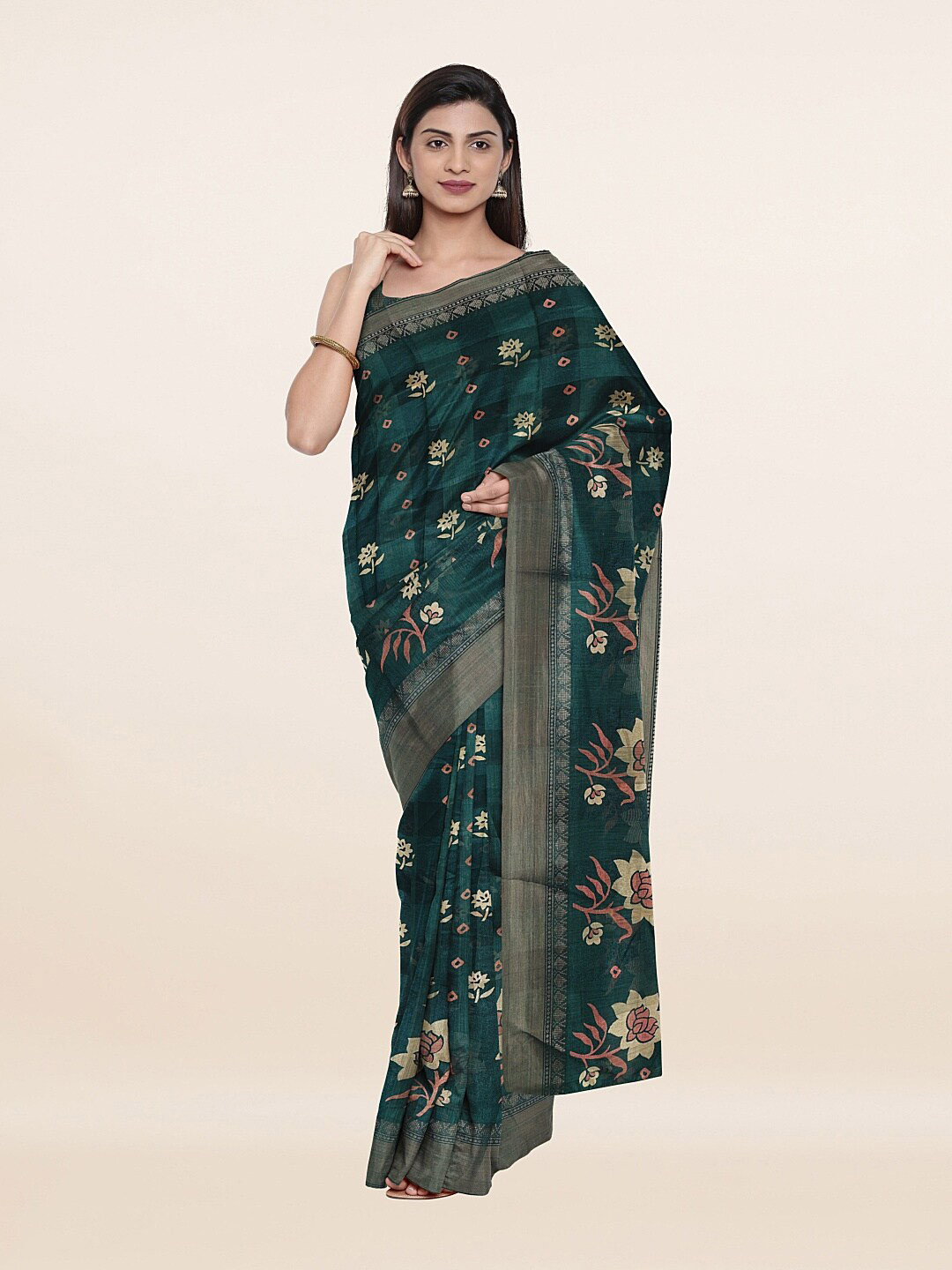 

Pothys Green & Gold-Toned Floral Saree
