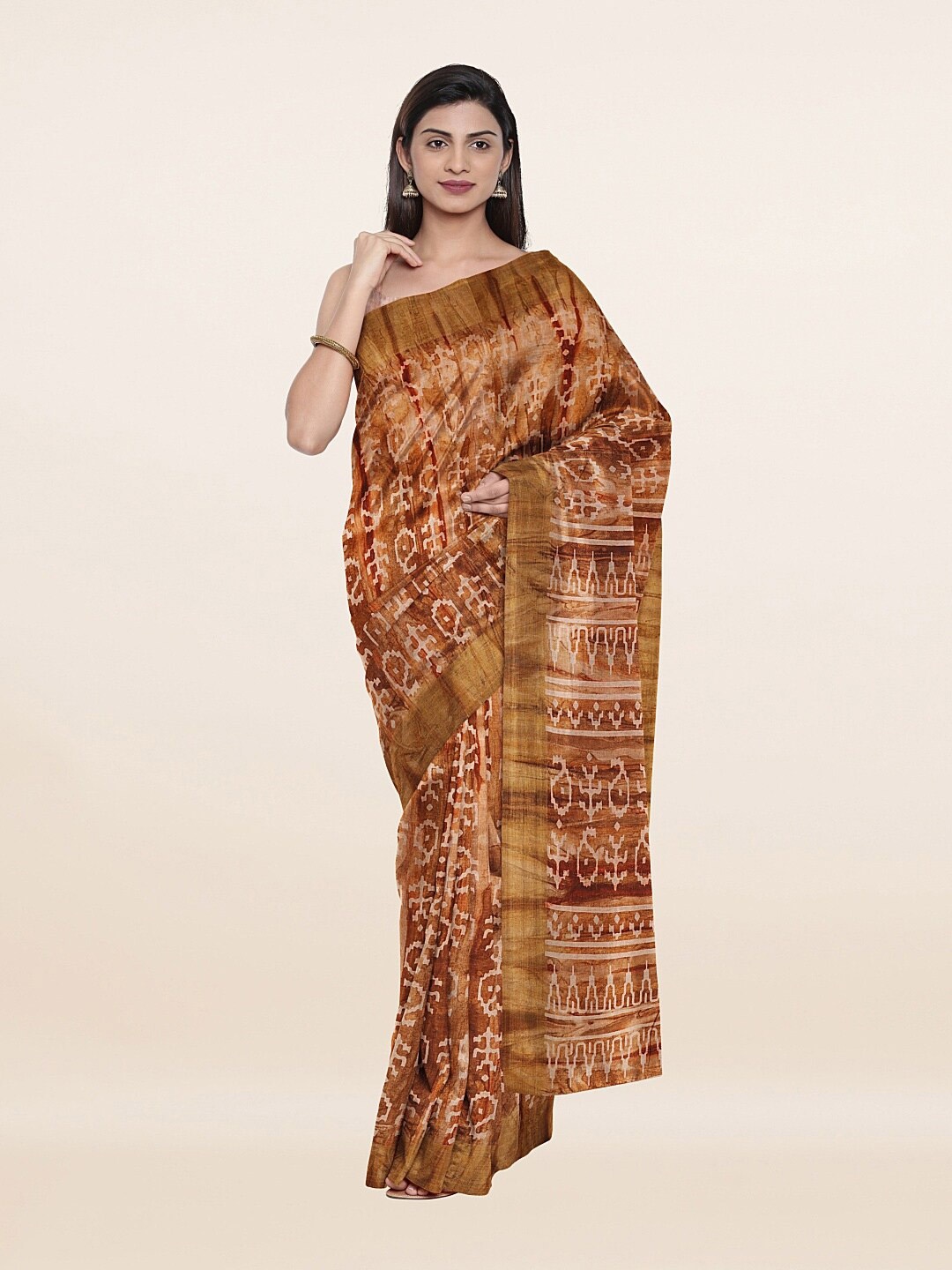 

Pothys Brown & White Ethnic Motifs Saree