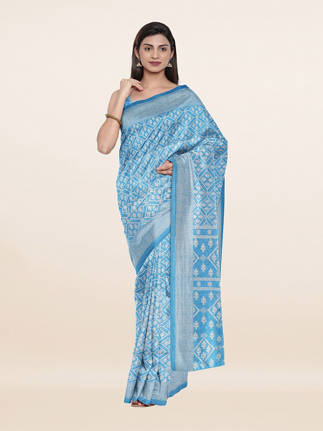 

Pothys Blue & White Floral Saree