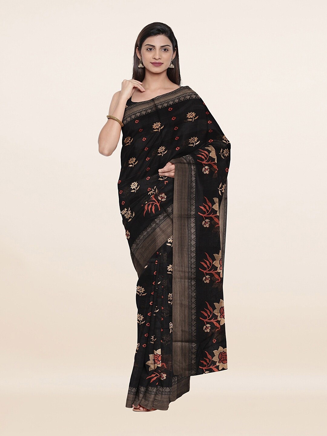 

Pothys Black & Brown Floral Printed Saree