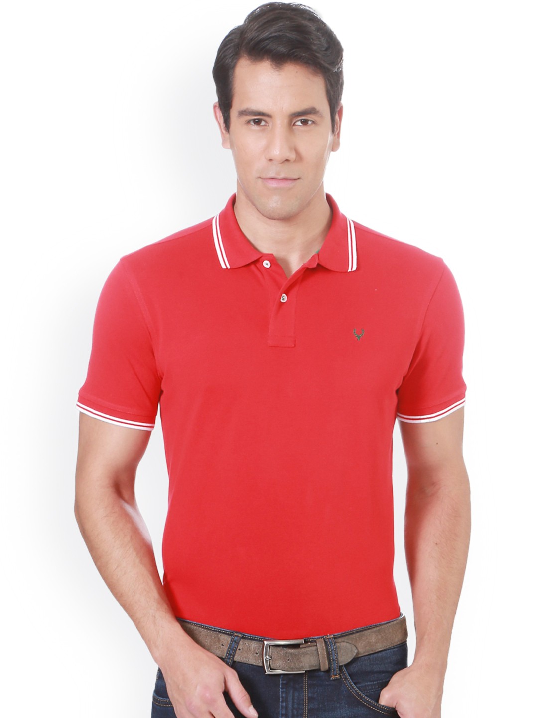 

Allen Solly Men Red Solid Polo Collar Pure Cotton T-shirt