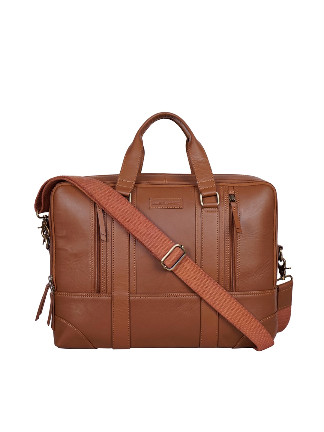 

Justanned Men Tan Brown Leather Laptop Bag with Sling Strap