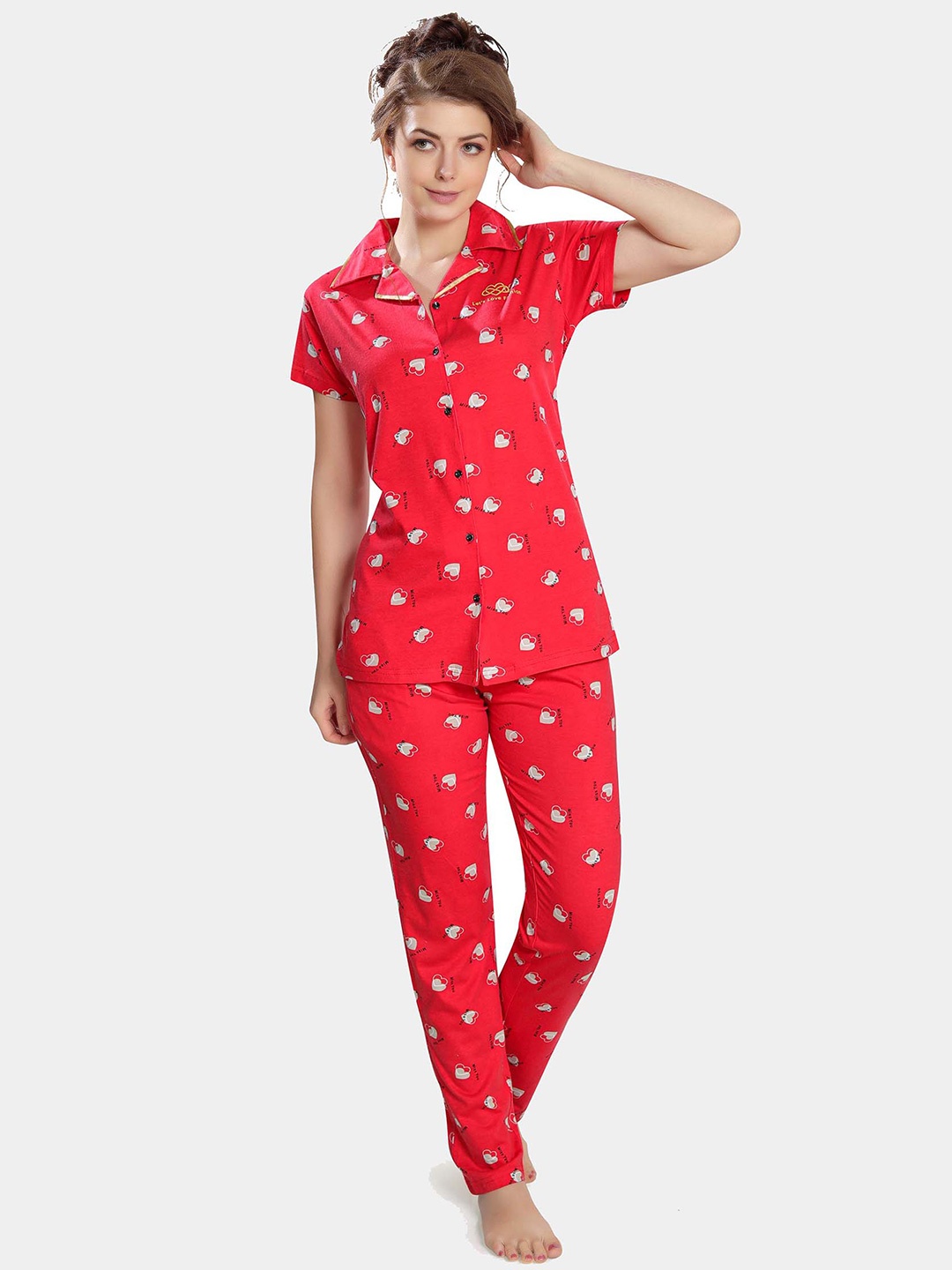 

Ever Loved Women Red Printed Pure Cotton Night suit