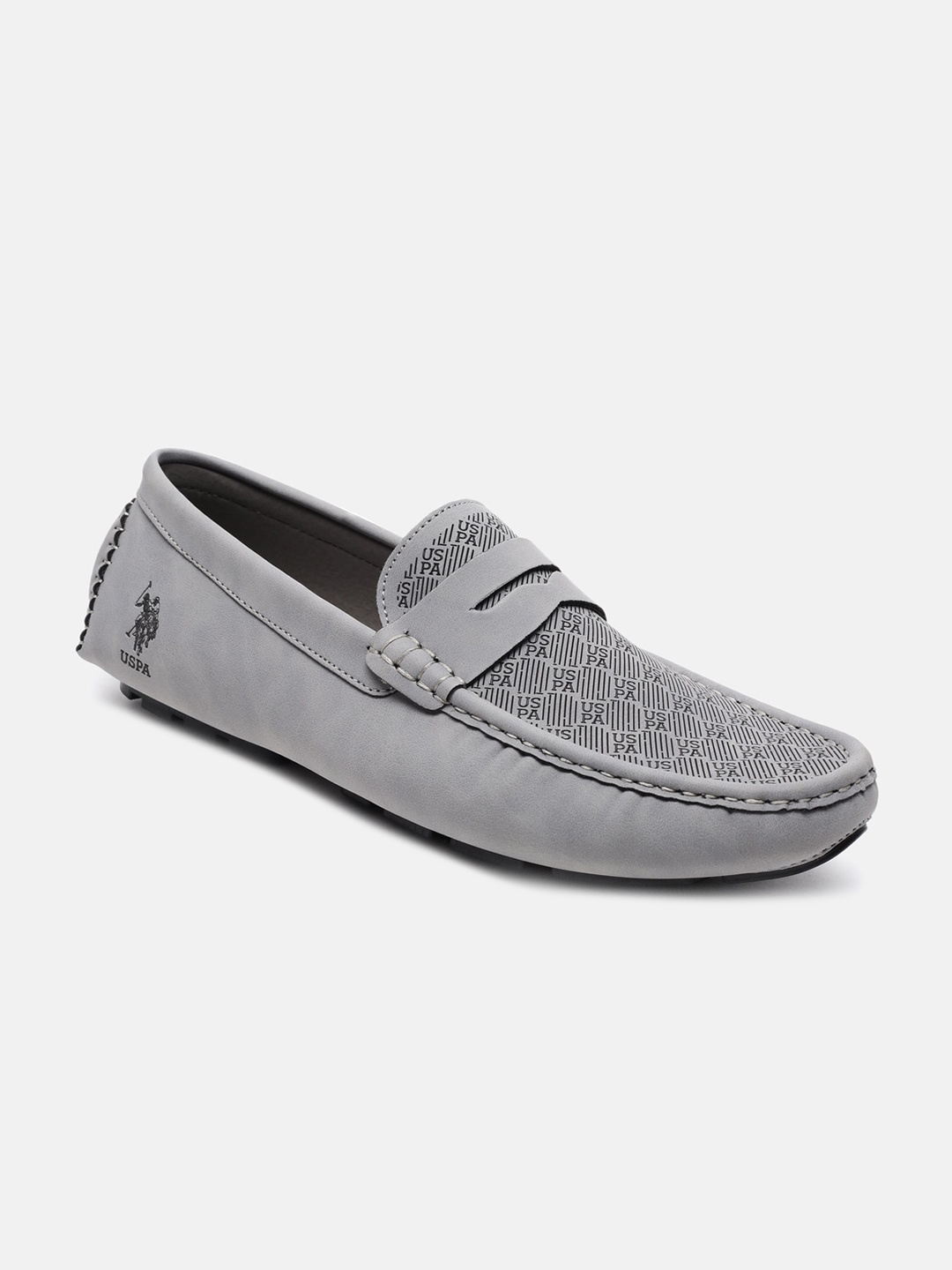 

U S Polo Assn Men Grey Woven Design PU Driving Shoes