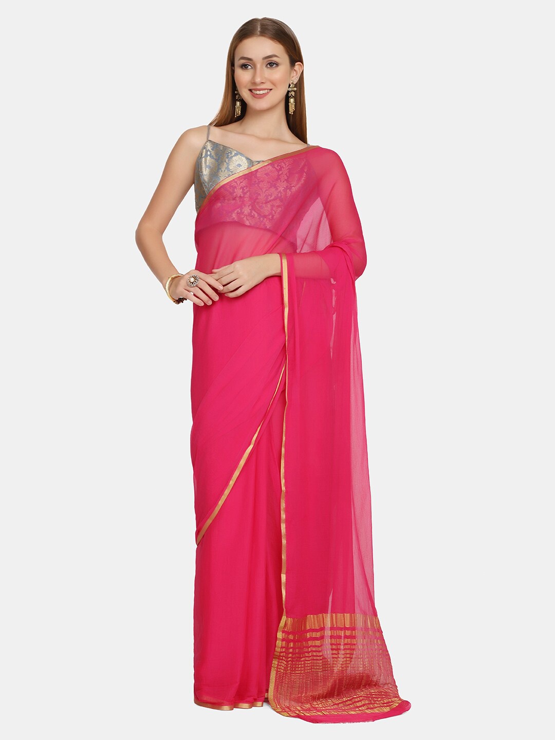 

BOMBAY SELECTIONS Magenta & Gold-Toned Zari Banarasi Saree