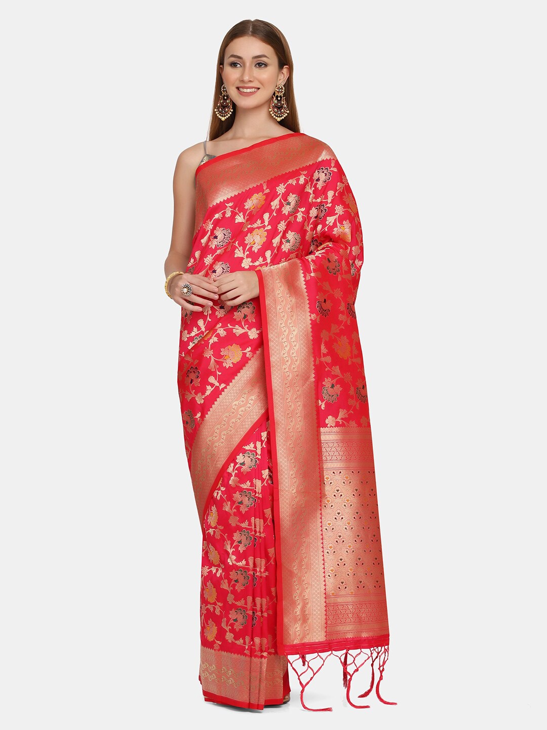 

BOMBAY SELECTIONS Magenta & Yellow Woven Design Zari Pure Silk Banarasi Saree