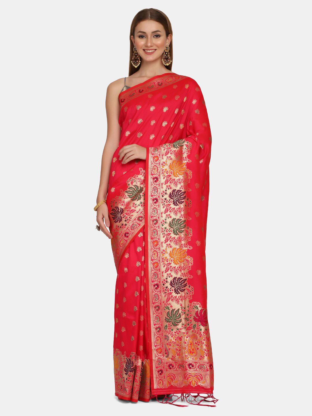 

BOMBAY SELECTIONS Magenta & Yellow Woven Design Zari Pure Silk Banarasi Saree
