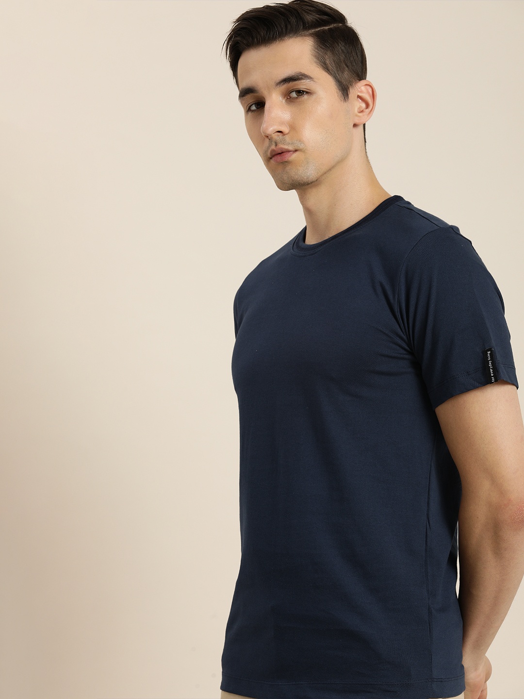 

ether Men Navy Blue Pure Cotton T-shirt