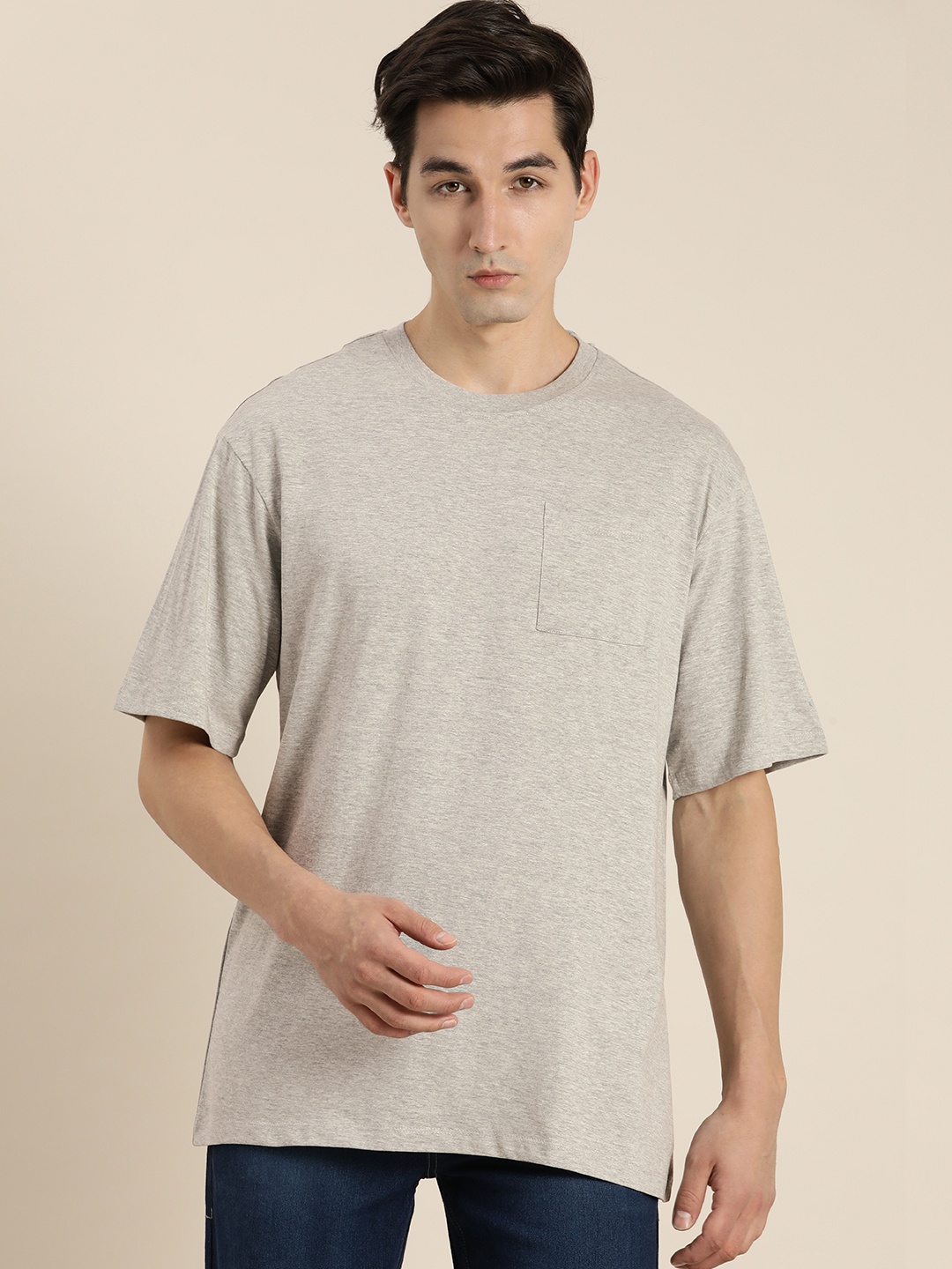 

ether Men Grey Pure Cotton T-shirt