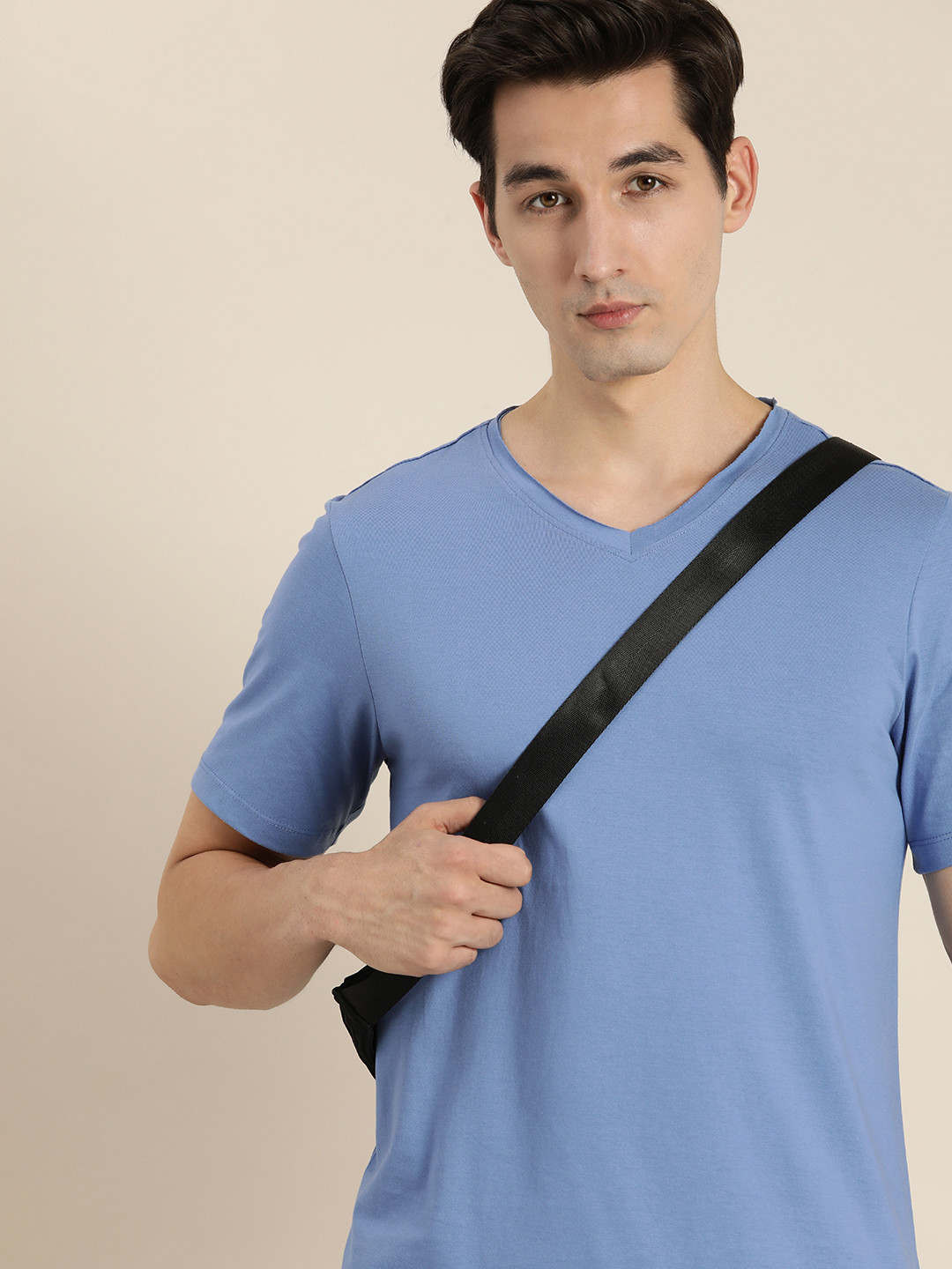 

ether Men Blue Pure Cotton T-shirt