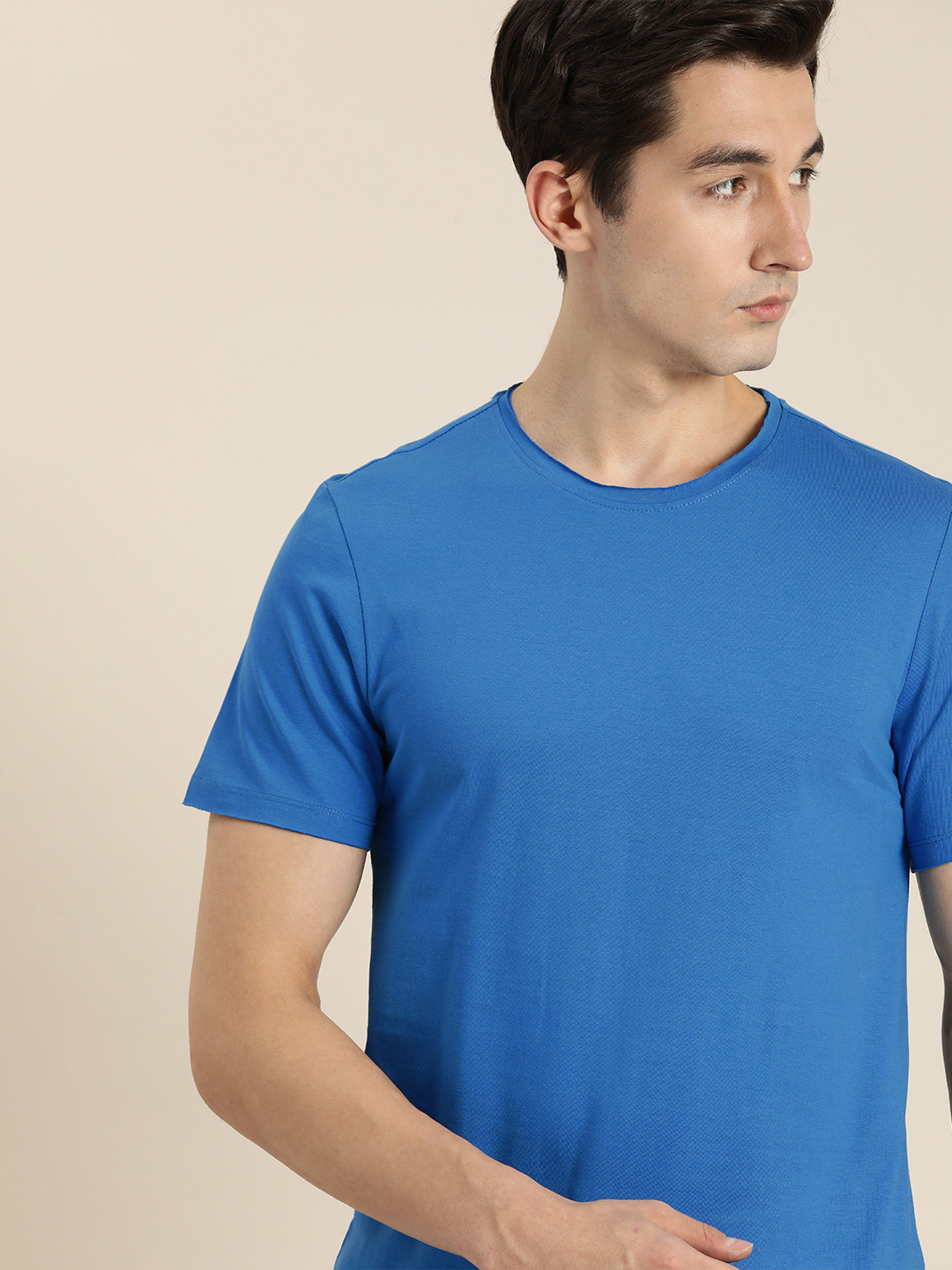 

ether Men Blue Pure Cotton T-shirt