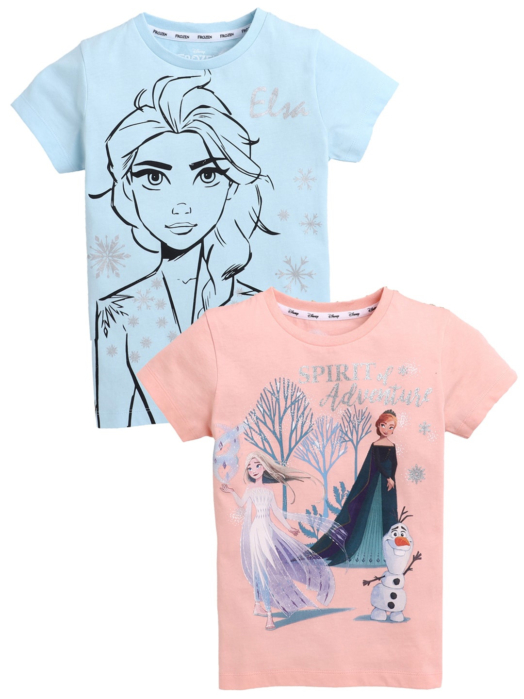 

KINSEY Pack of 2 Girls Blue & Peach Frozen Printed Cotton T-shirt