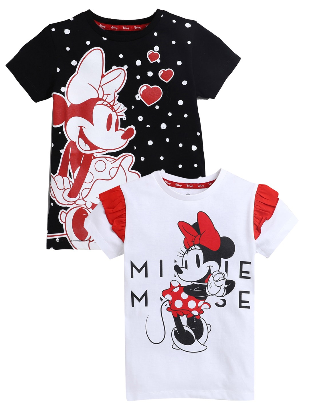 

KINSEY Girls Black & White Minnie Mouse Printed Applique T-shirt 100% Cotton