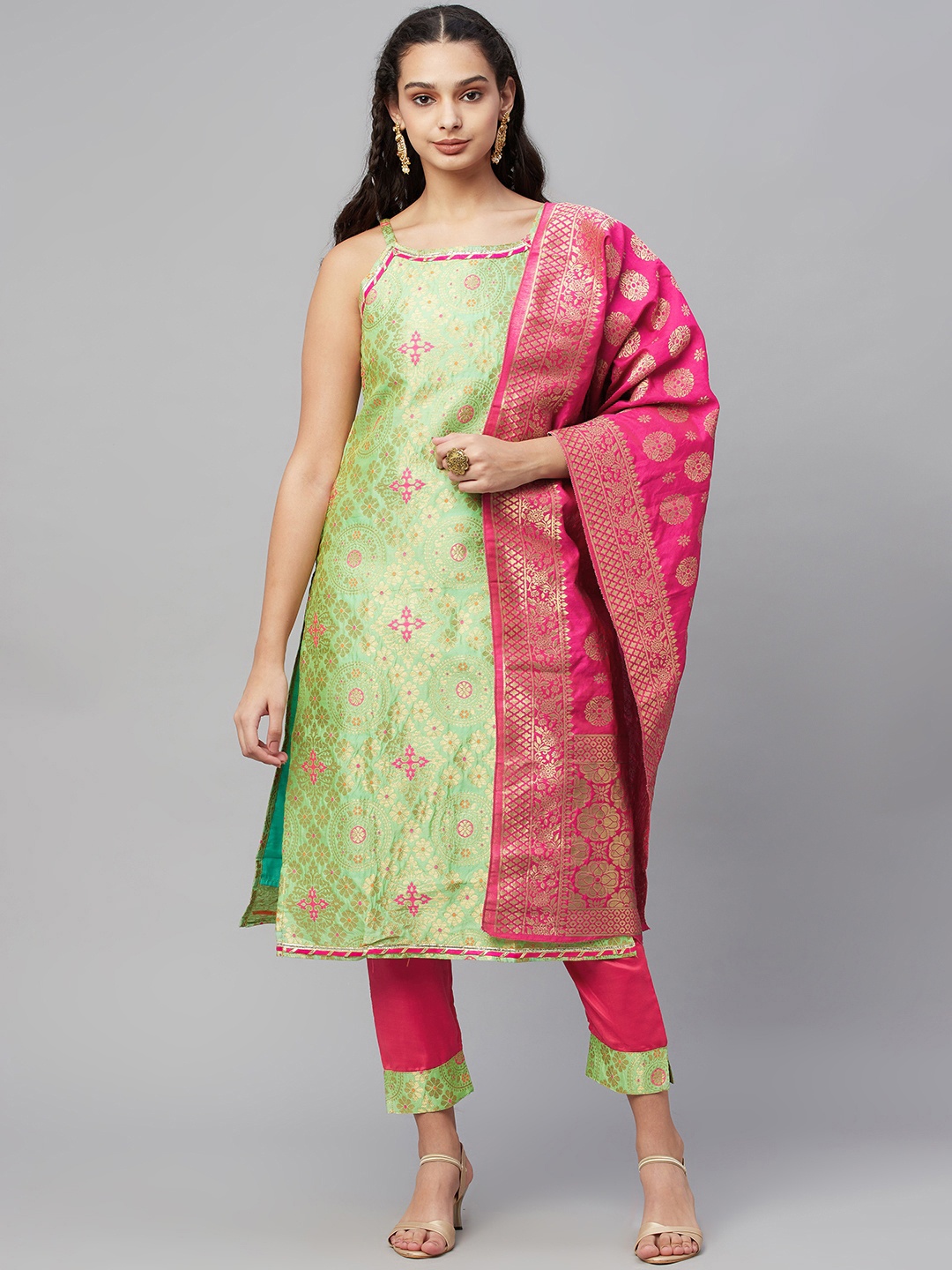 

Myshka Women Green Ethnic Motifs Printed Kurta with Trousers & Dupatta