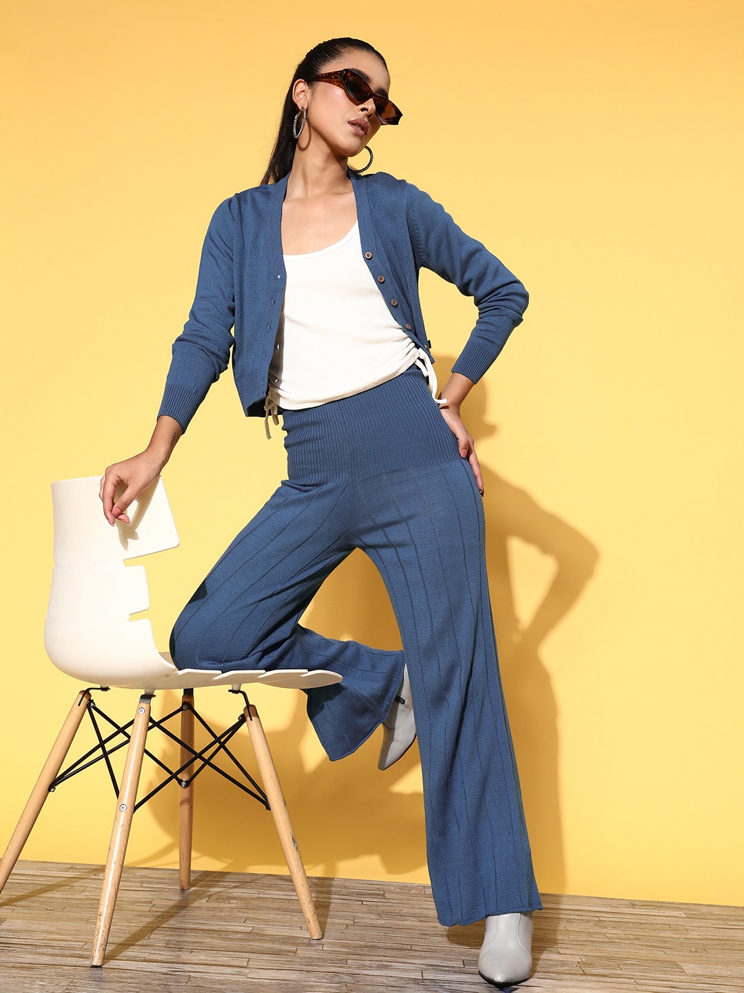 

The Roadster Lifestyle Co. Women Dark Denim Knits bits Acrylic Co-Ords, Navy blue
