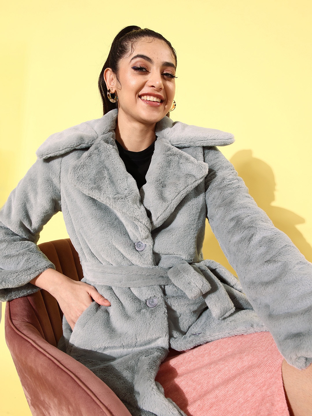 

The Roadster Life Co. Women Grey Longline Belted Solid Parka Jacket