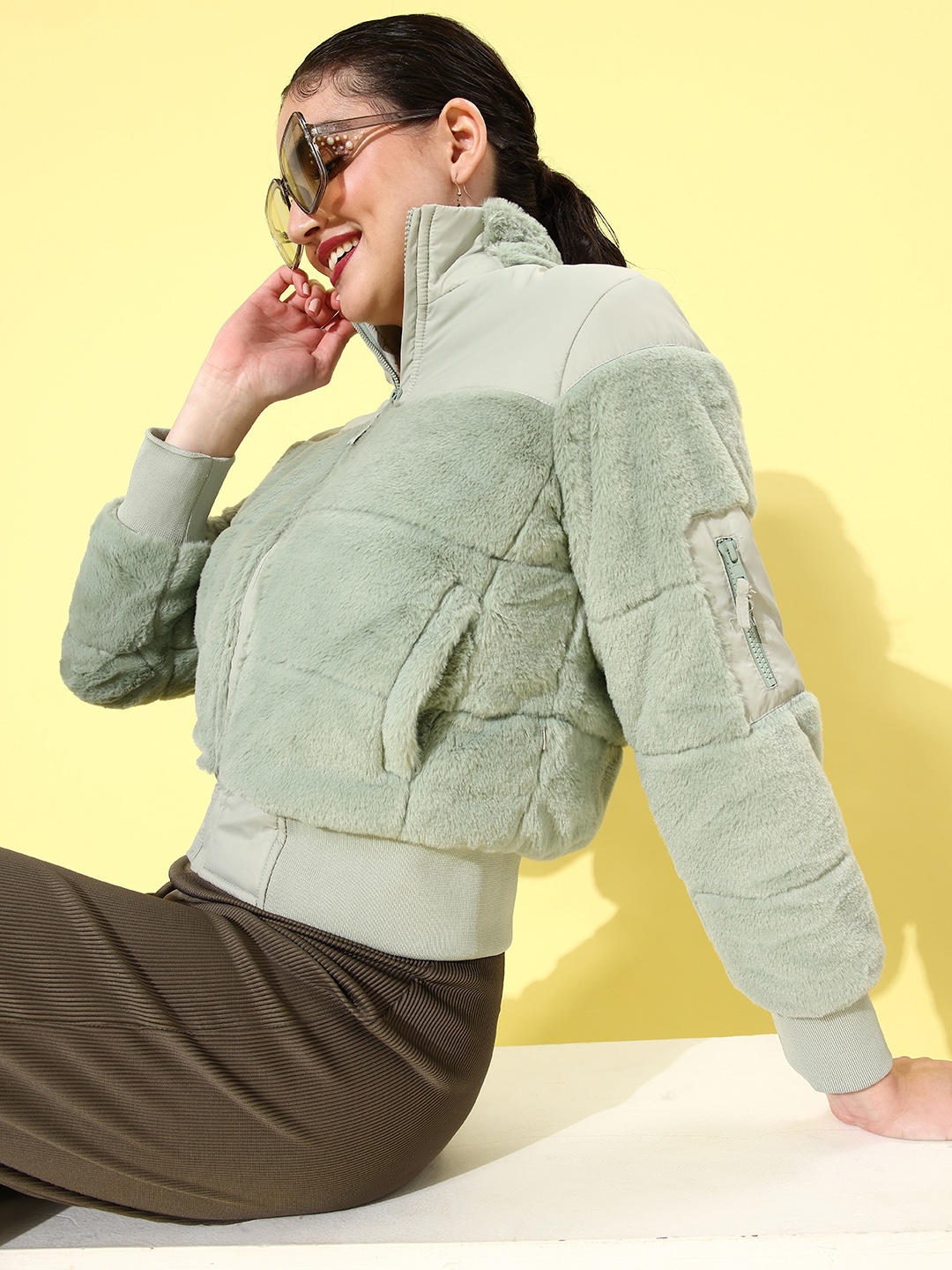 

Roadster Women Mint Green Solid Padded Jacket