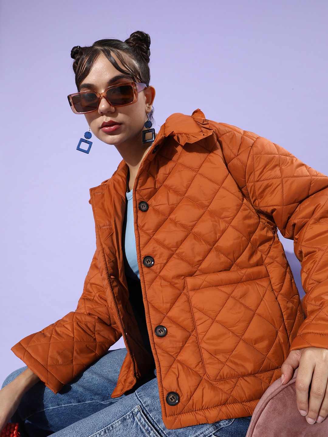 

The Roadster Life Co. Women Rust Orange Lightweight Quilted Jacket