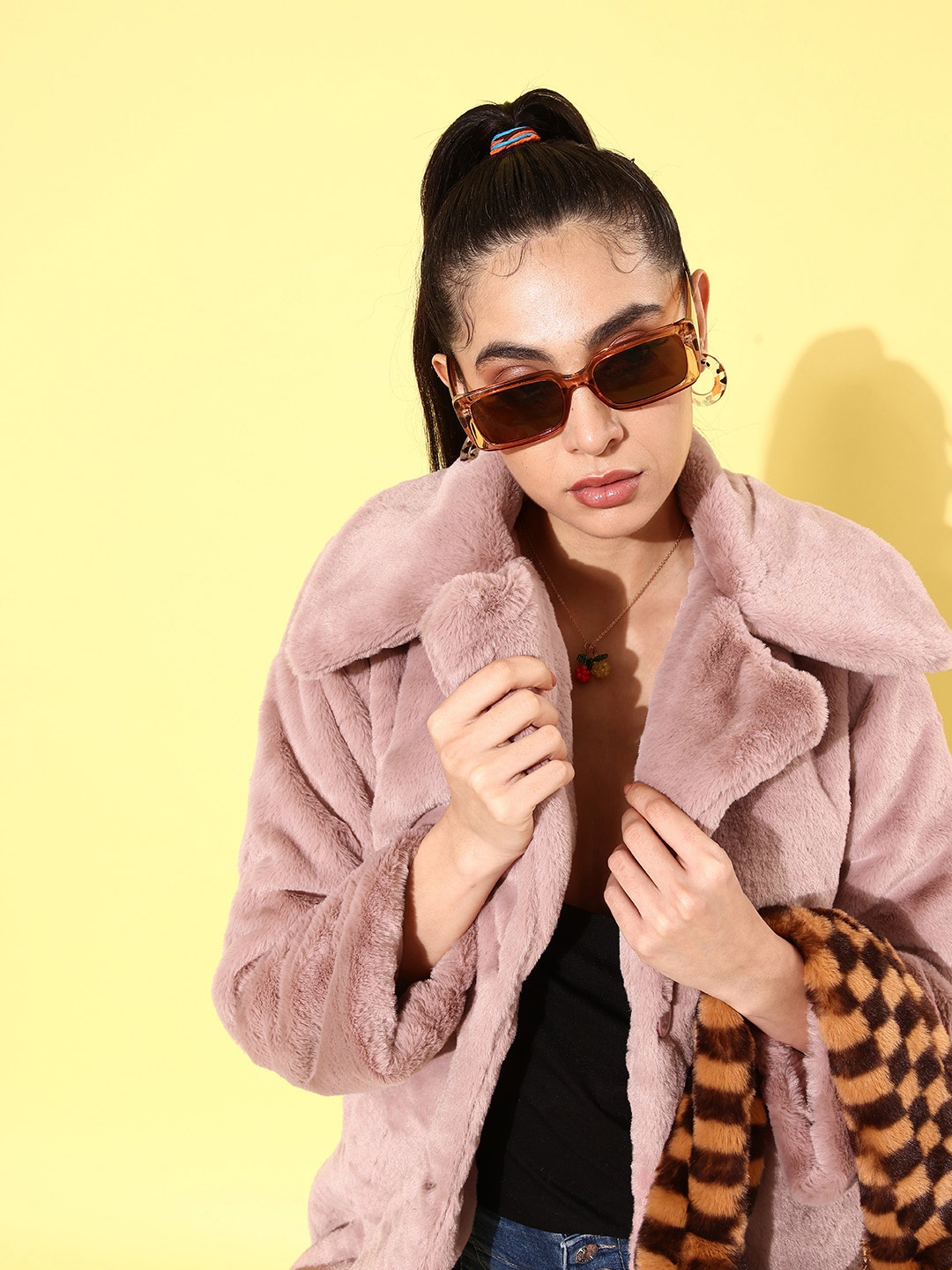 

The Roadster Life Co. Women Mauve Pink Longline Belted Solid Fur Detailed Parka Jacket