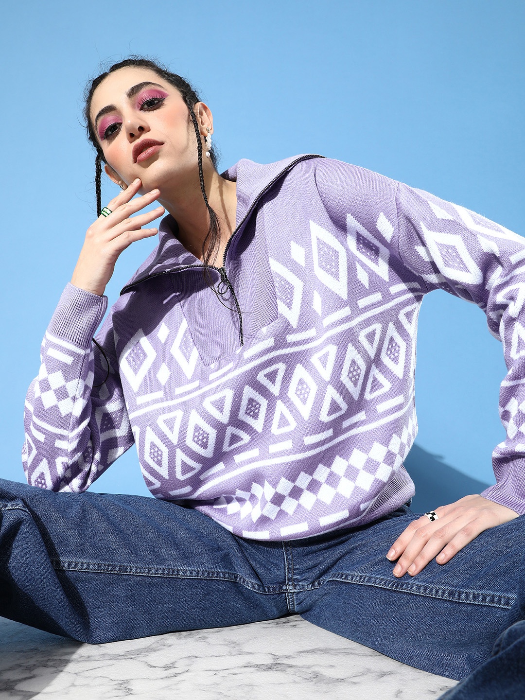 

The Roadster Lifestyle Co. Women Lilac Lavender Christmas Fair Isle Pullover