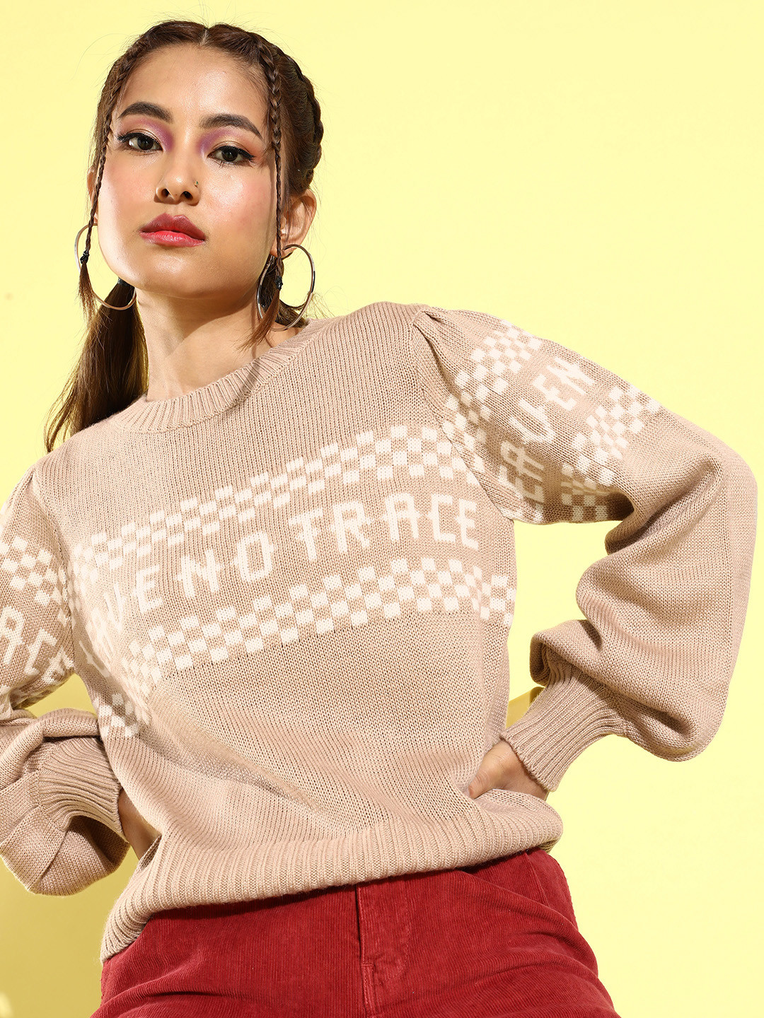 

The Roadster Lifestyle Co. Women Round neck Knitted Pullover, Beige