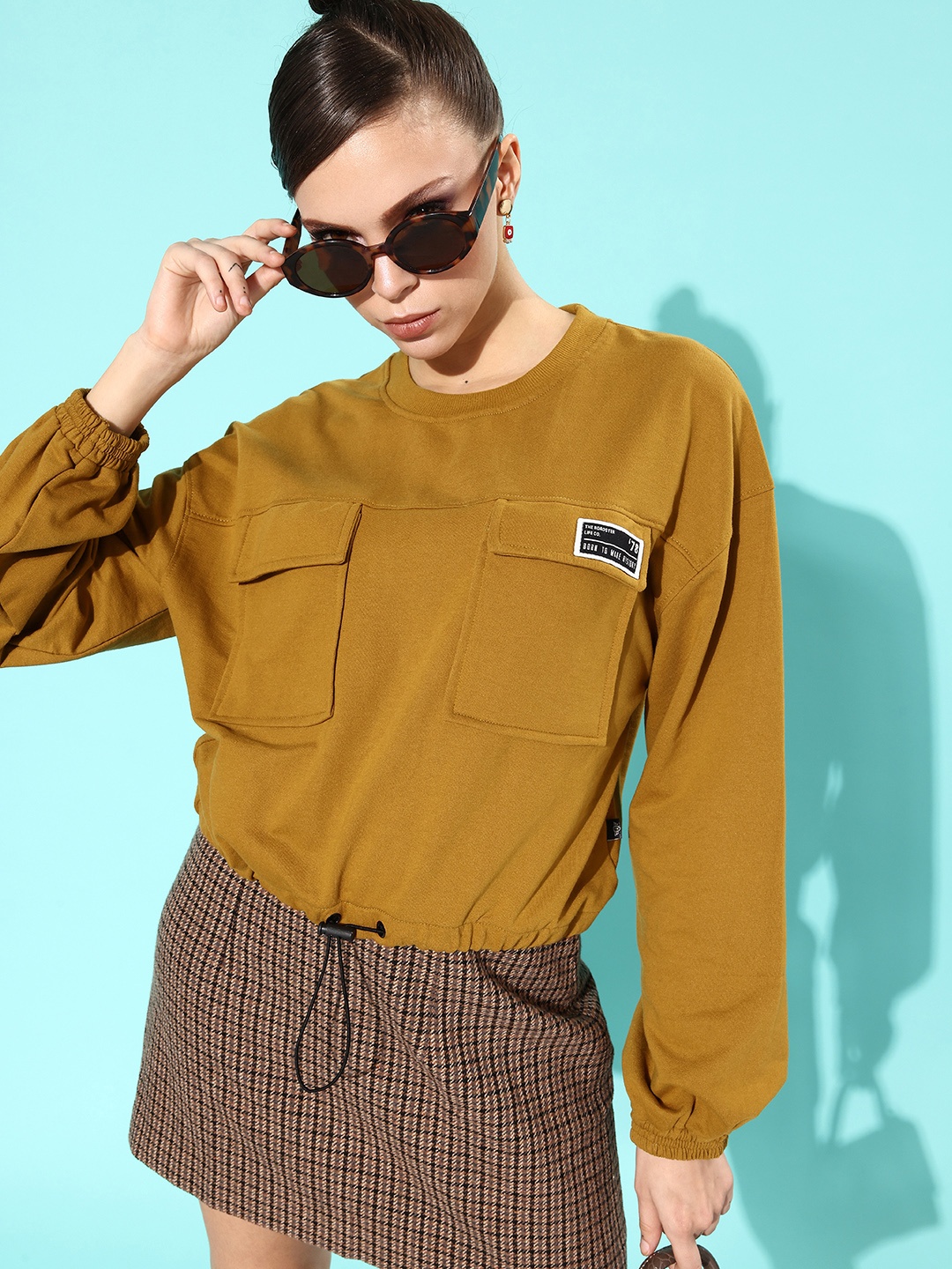 Roadster Women Mustard Solid Utility Sweatshirt