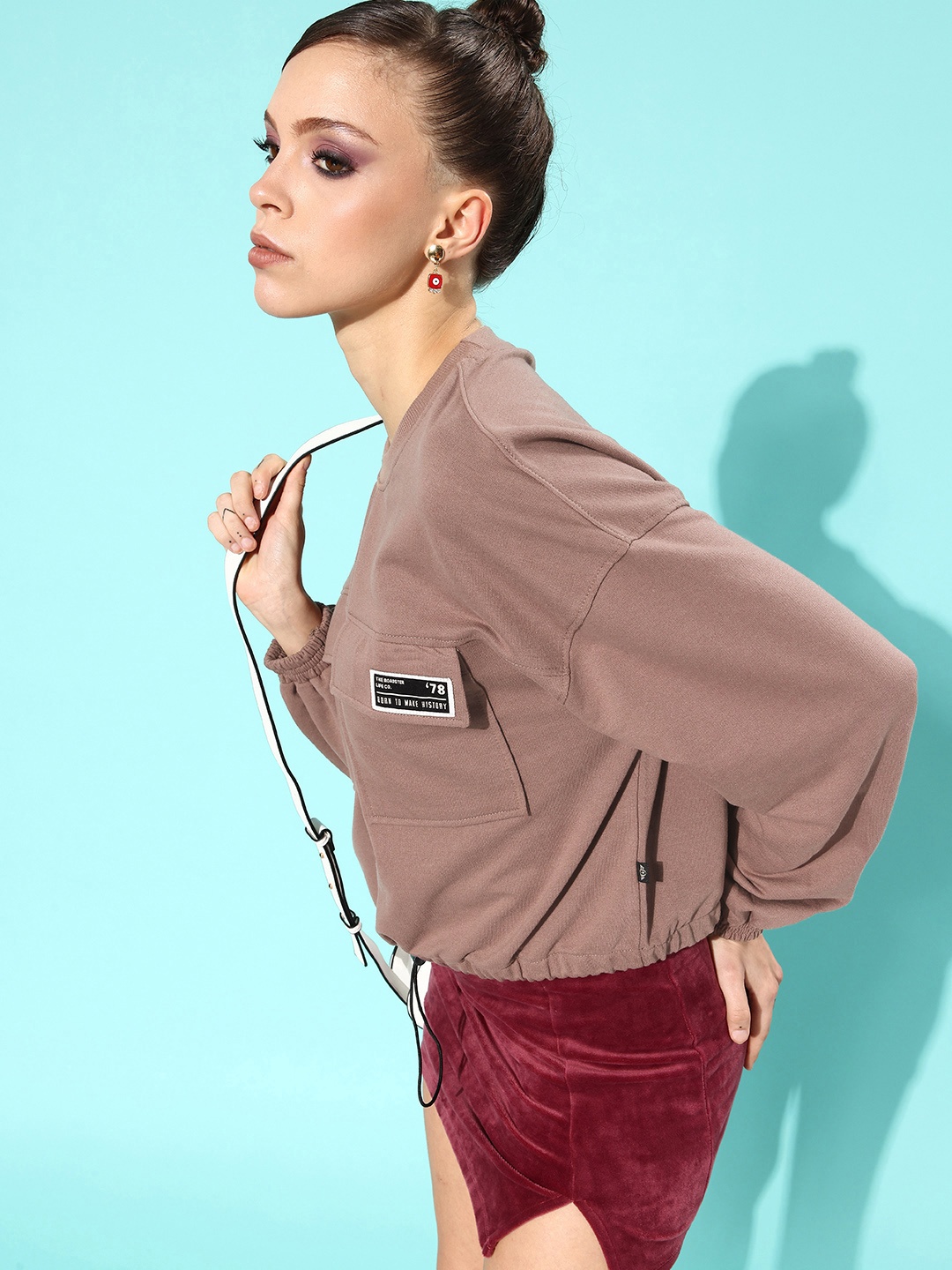 

Roadster Women Mauve Solid Utility Sweatshirt