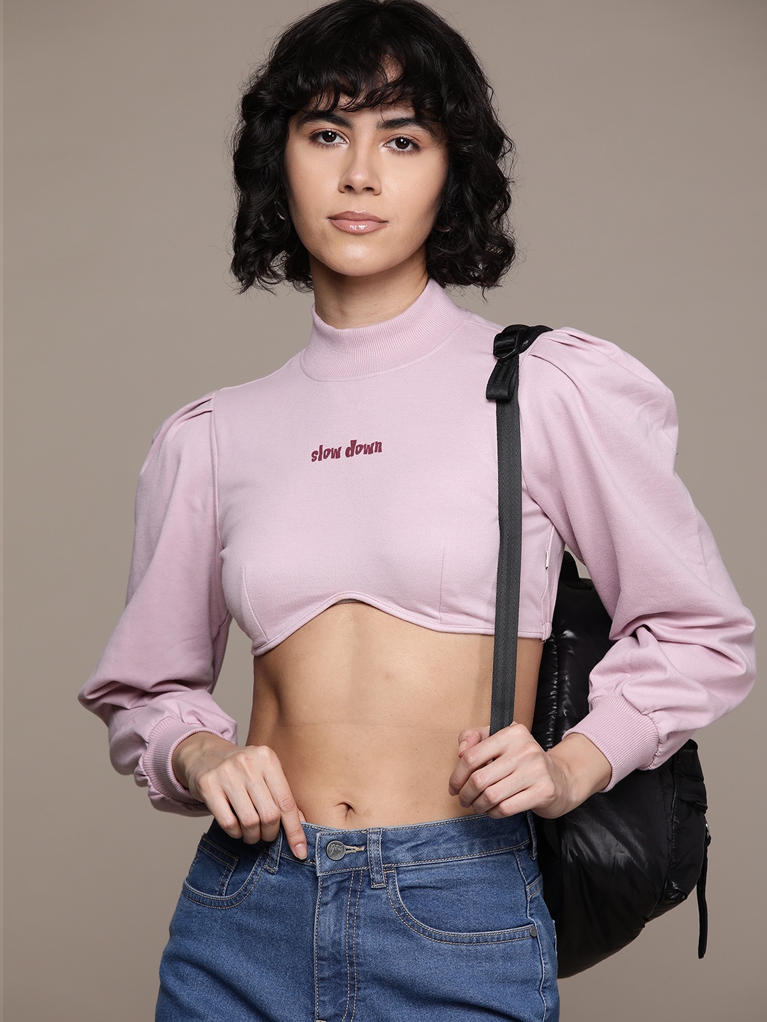 

The Roadster Lifestyle Co. Women Super Crop Sweatshirt, Pink