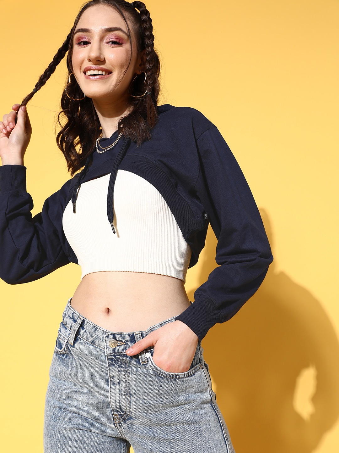 

Roadster Women Navy Blue Typography Super Cropped Sweatshirt