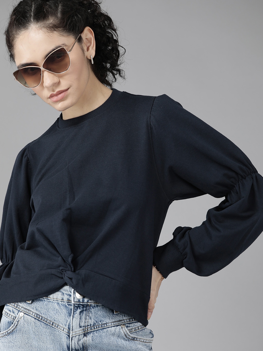 

Roadster Women Navy Blue Twisted Sweatshirt