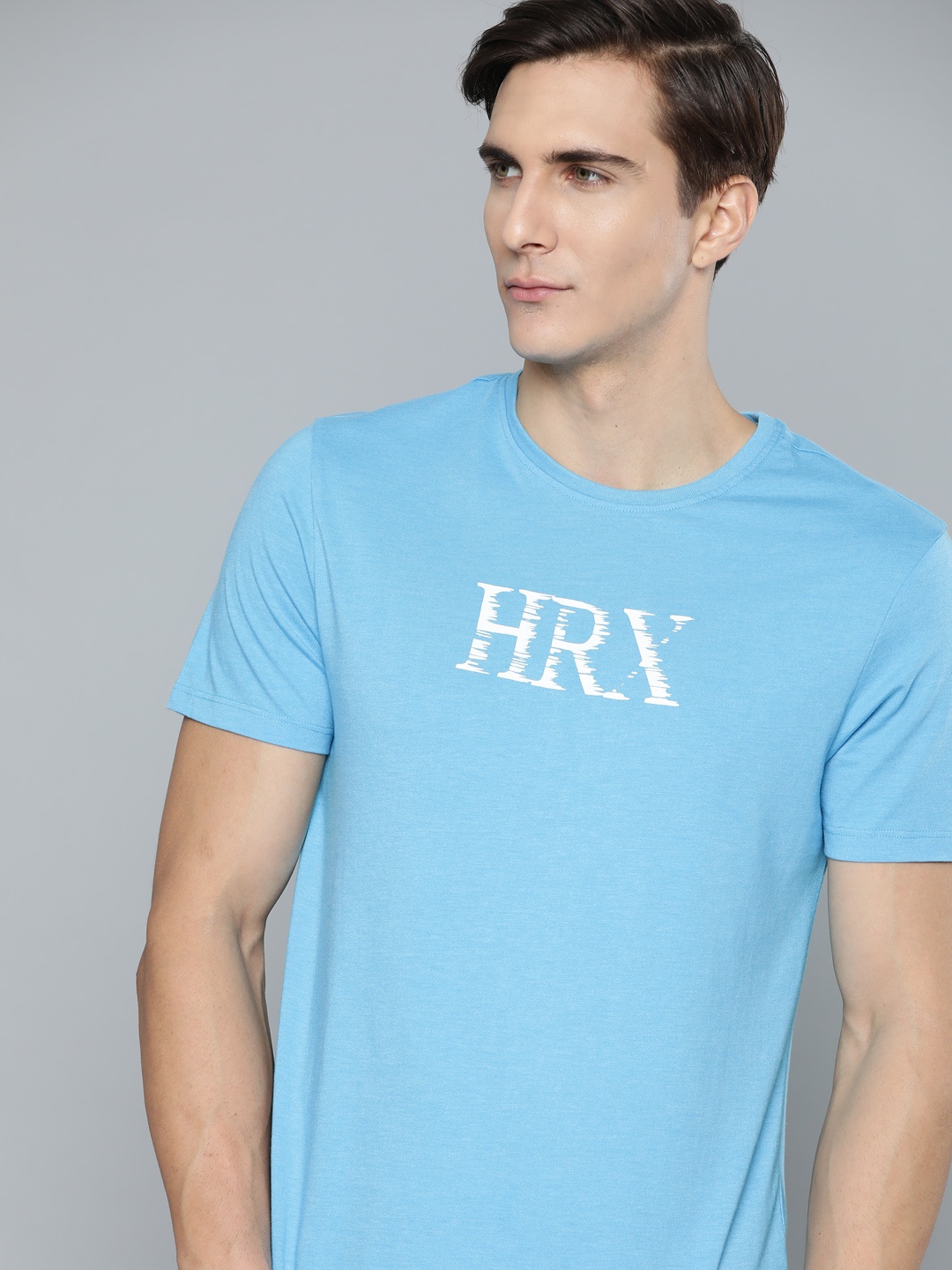

HRX By Hrithik Roshan Lifestyle Men Blue Mel Bio-Wash Brand Carrier Tshirts