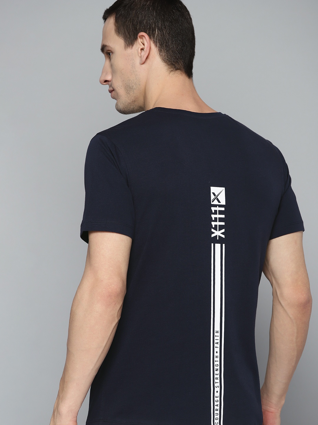 

HRX By Hrithik Roshan Lifestyle Men Navy Mel Bio-Wash Brand Carrier Tshirts, Navy blue