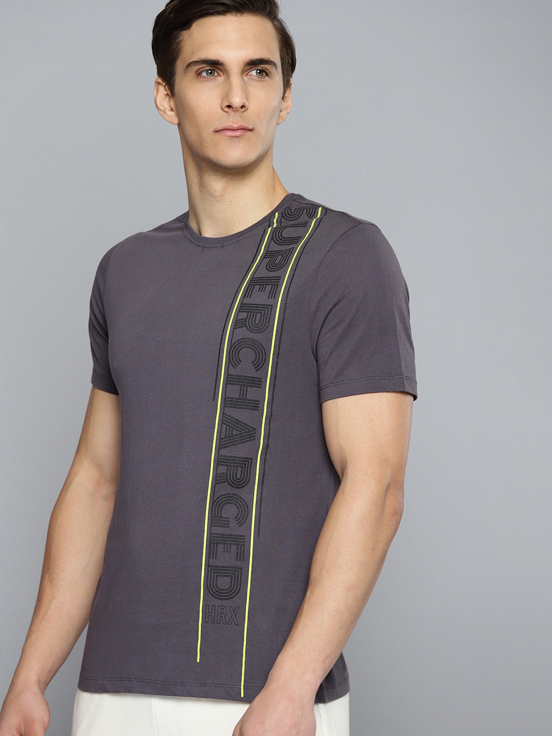 

HRX By Hrithik Roshan Lifestyle Men Grey Bio-Wash Brand Carrier Tshirt, Charcoal