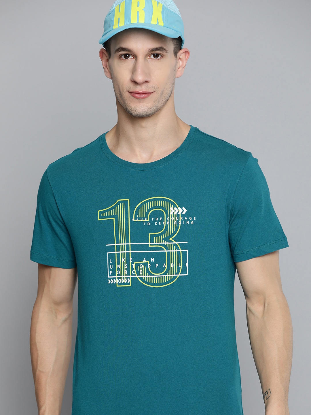 

HRX By Hrithik Roshan Lifestyle Men Petrol Bio-Wash Typography T-shirt, Teal