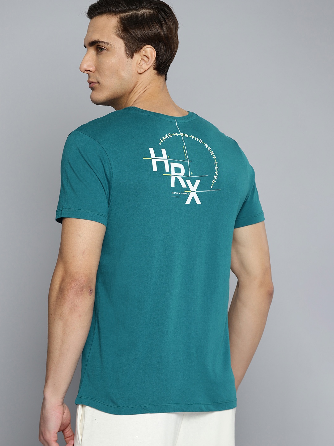 

HRX By Hrithik Roshan Lifestyle Men Petrol Bio-Wash Brand Carrier Pure Cotton T-shirt, Teal